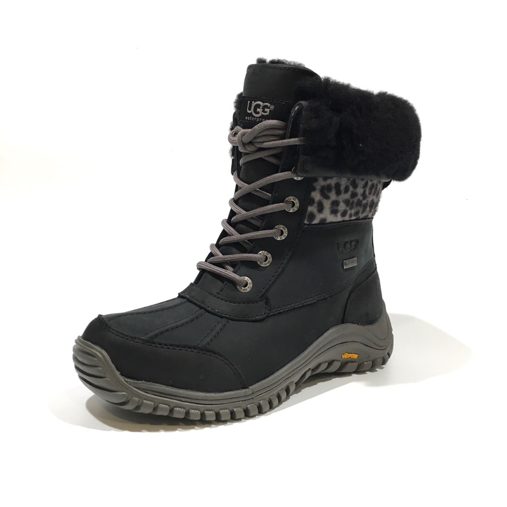 UGG ADIRONDACK II EXOTIC LEOPARD SNOW BOOTS -WATERPROOF BLACK LEATHER -US 6 -NEW
